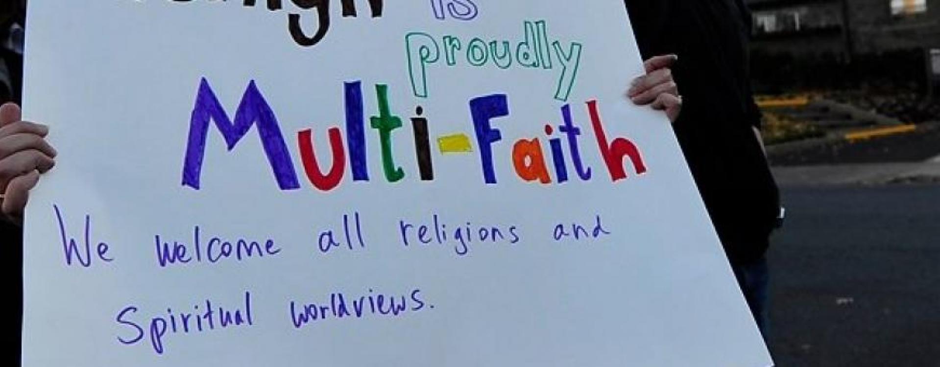 Multi-Faith Sign at Peaceful Lehigh Rally